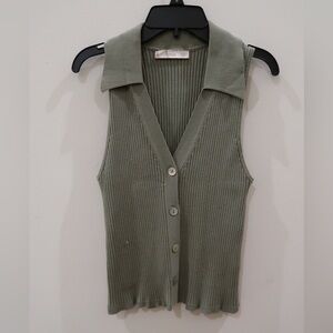 Mango Olive V-Neck Sleeveless Sweater Vest